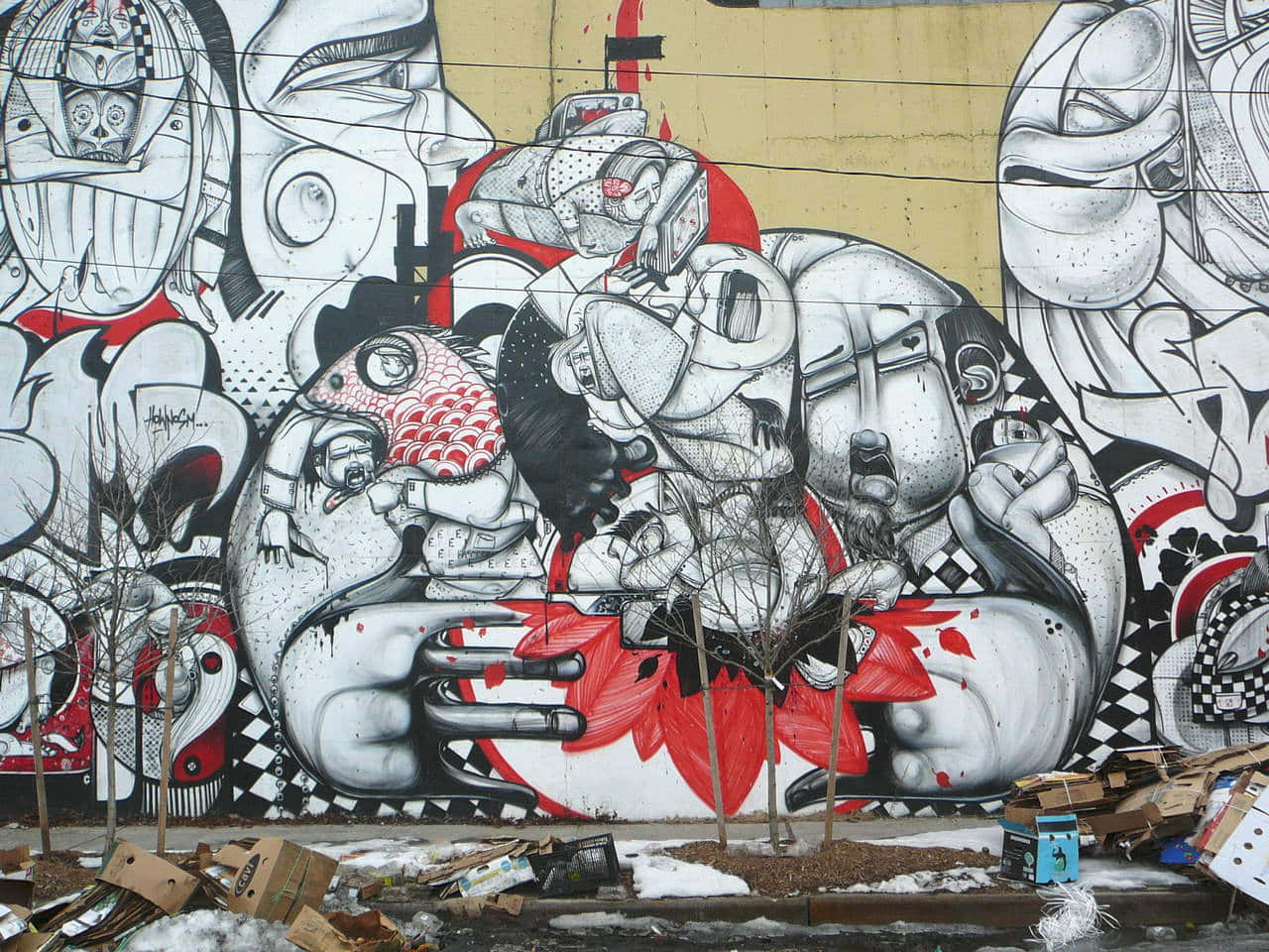 Affascinanteopera D'arte Graffiti In Bianco E Nero. Sfondo