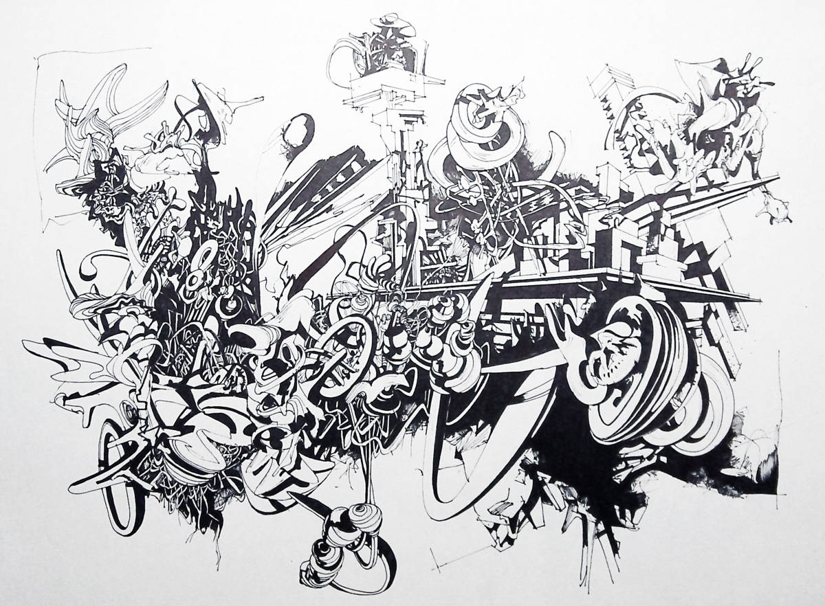 Svartoch Vitt Graffitimålning Abstrakta. Wallpaper