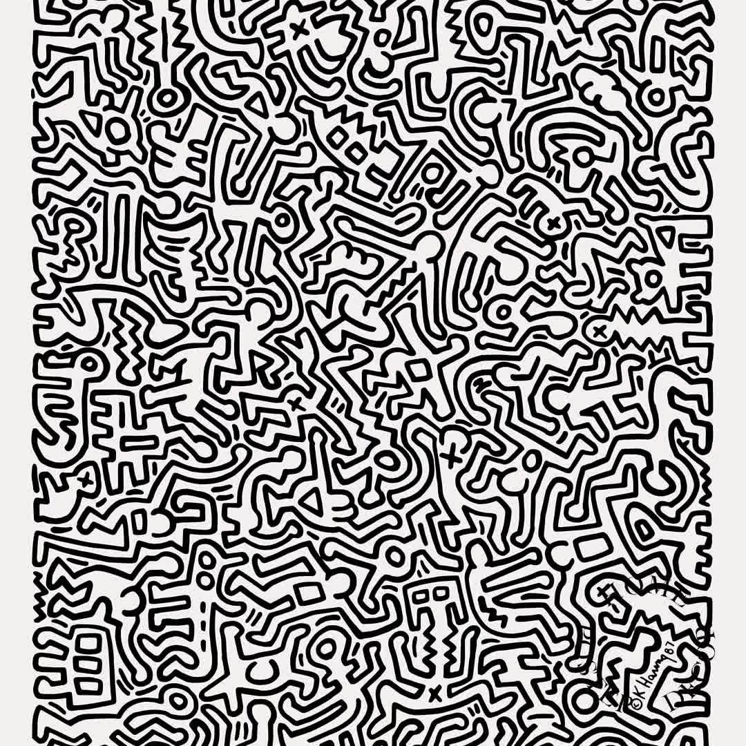 Sort og hvid Graffiti Keith Haring Ubrudt Mønster Wallpaper