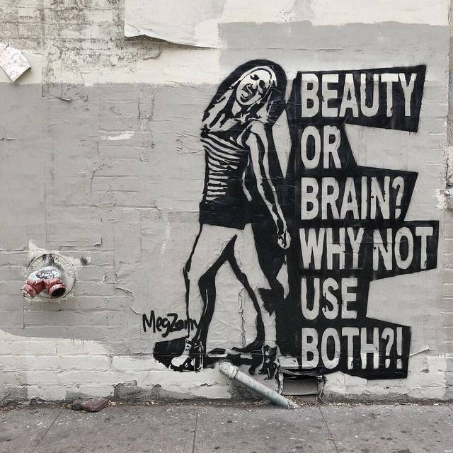 Black And White Graffiti Mural Beauty Or Brain Wallpaper