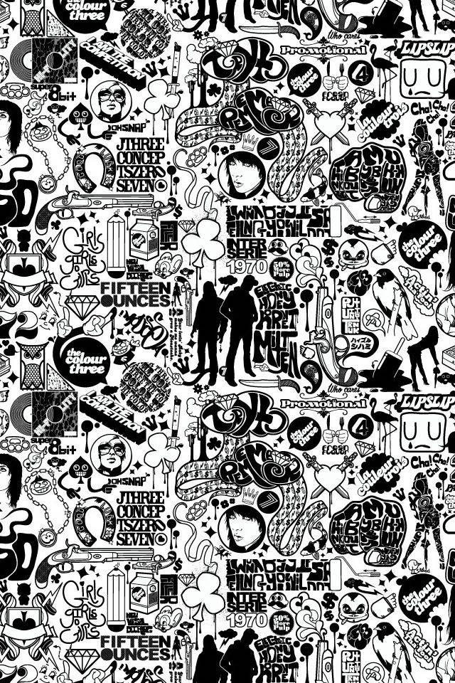 Black And White Graffiti Various Icons Seamless Wallpaper