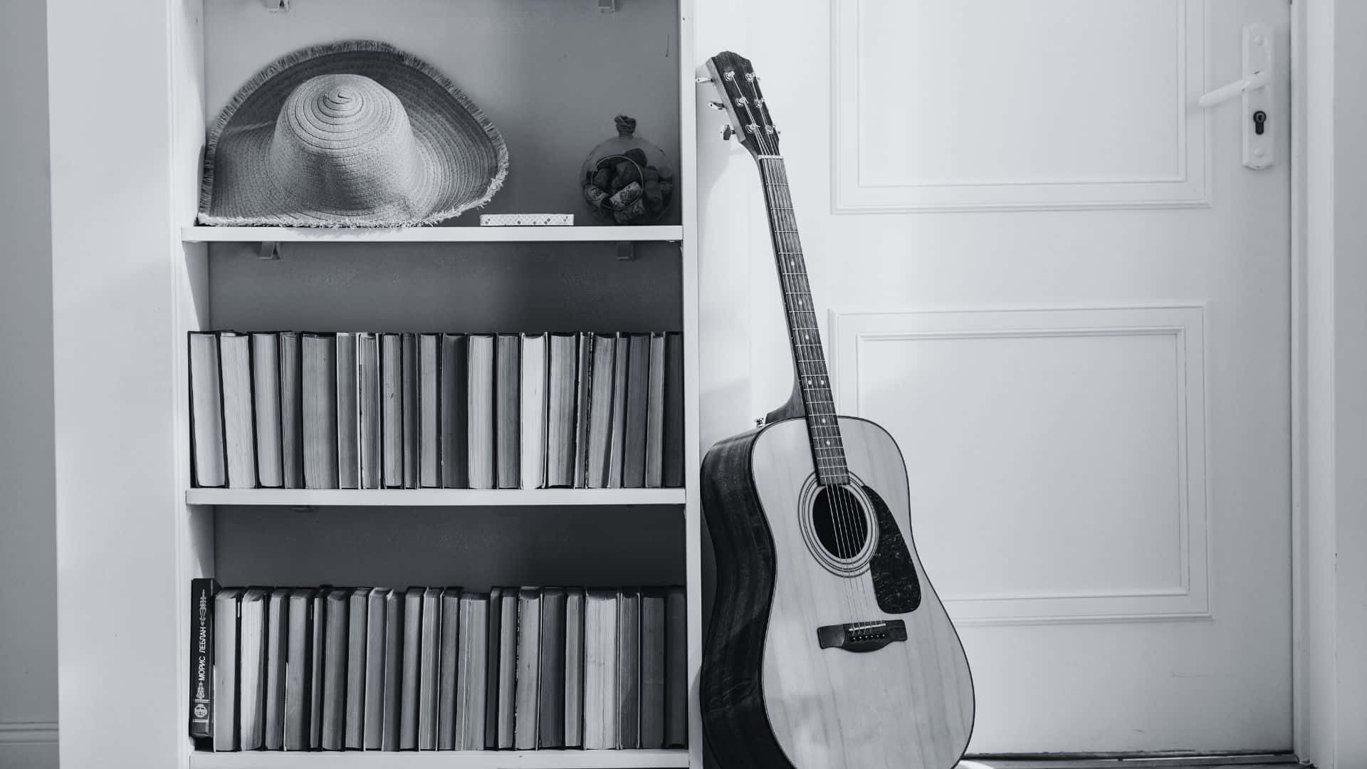 Black and White Guitar in Studio Wallpaper