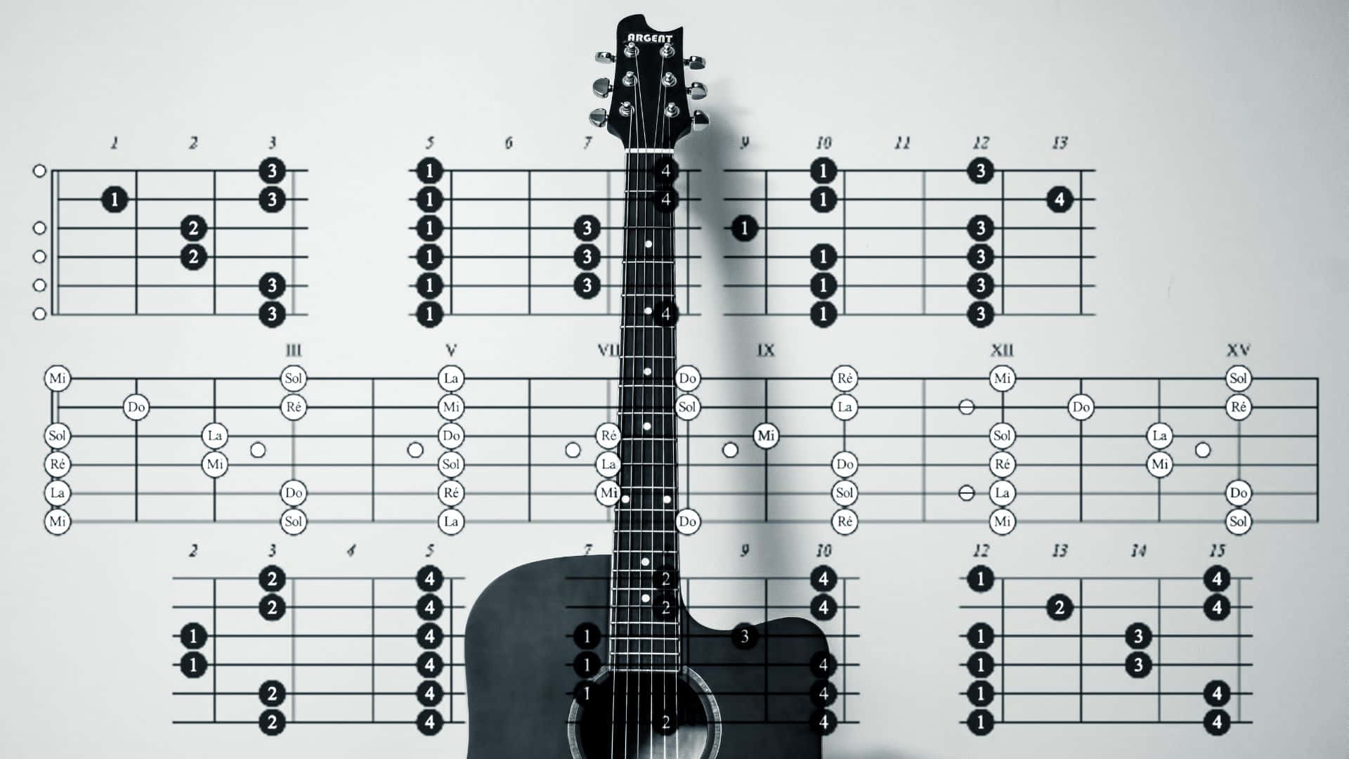 Monocromomajestuoso: Una Impresionante Guitarra En Blanco Y Negro. Fondo de pantalla