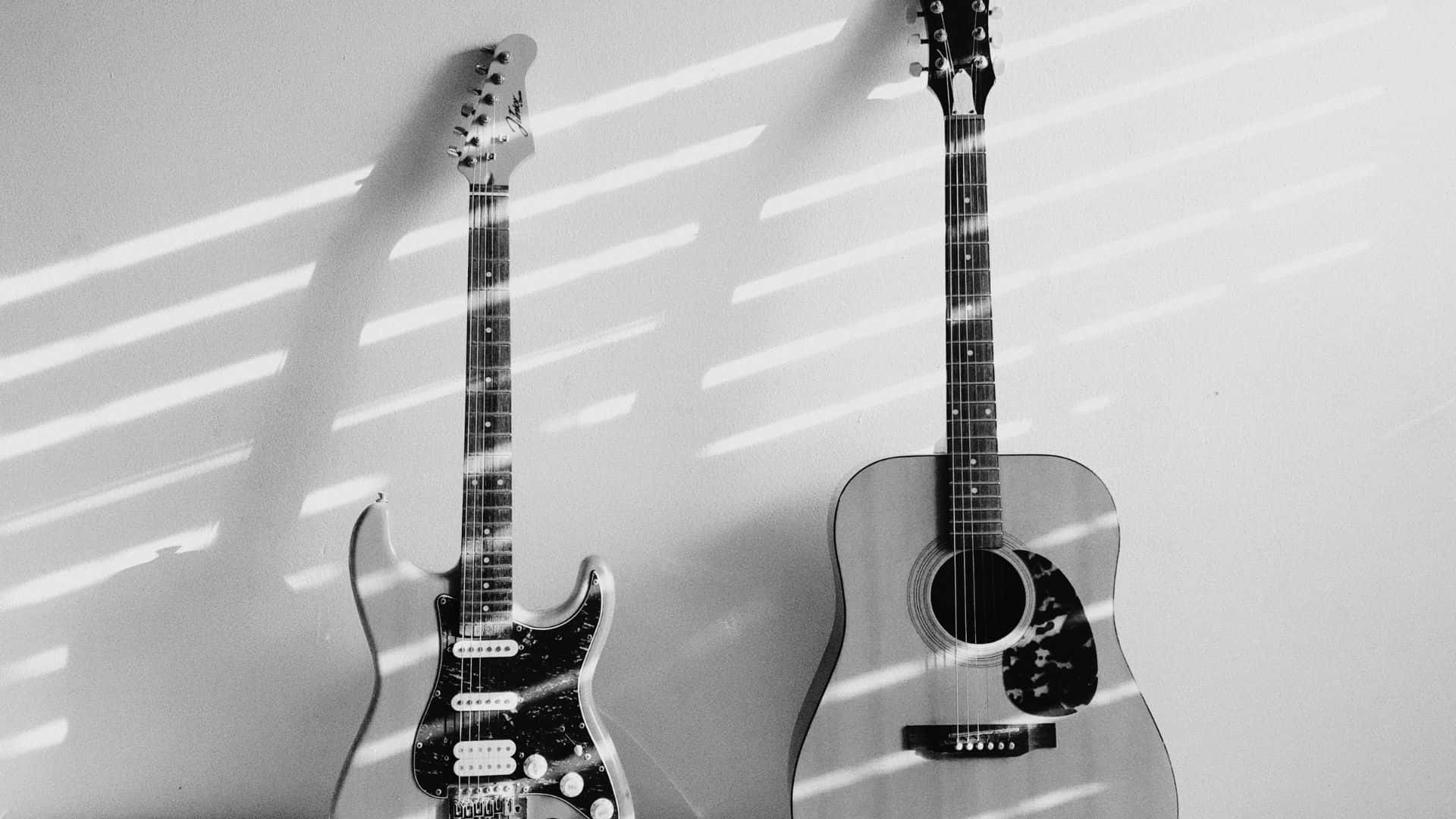 Eleganciade Guitarra En Blanco Y Negro. Fondo de pantalla
