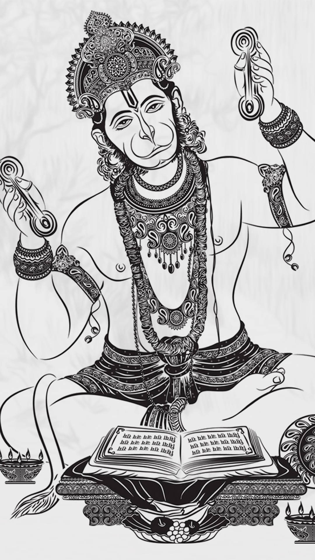 Black And White Hanuman Art