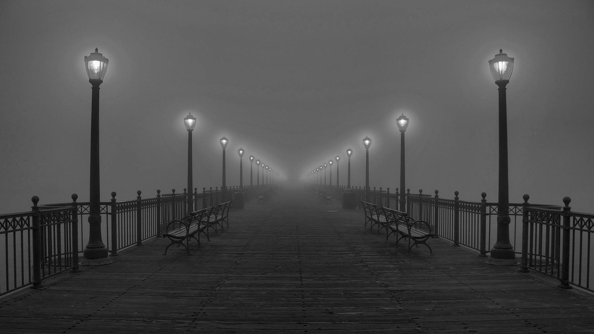 Black And White Hd Park Lamp Posts Wallpaper