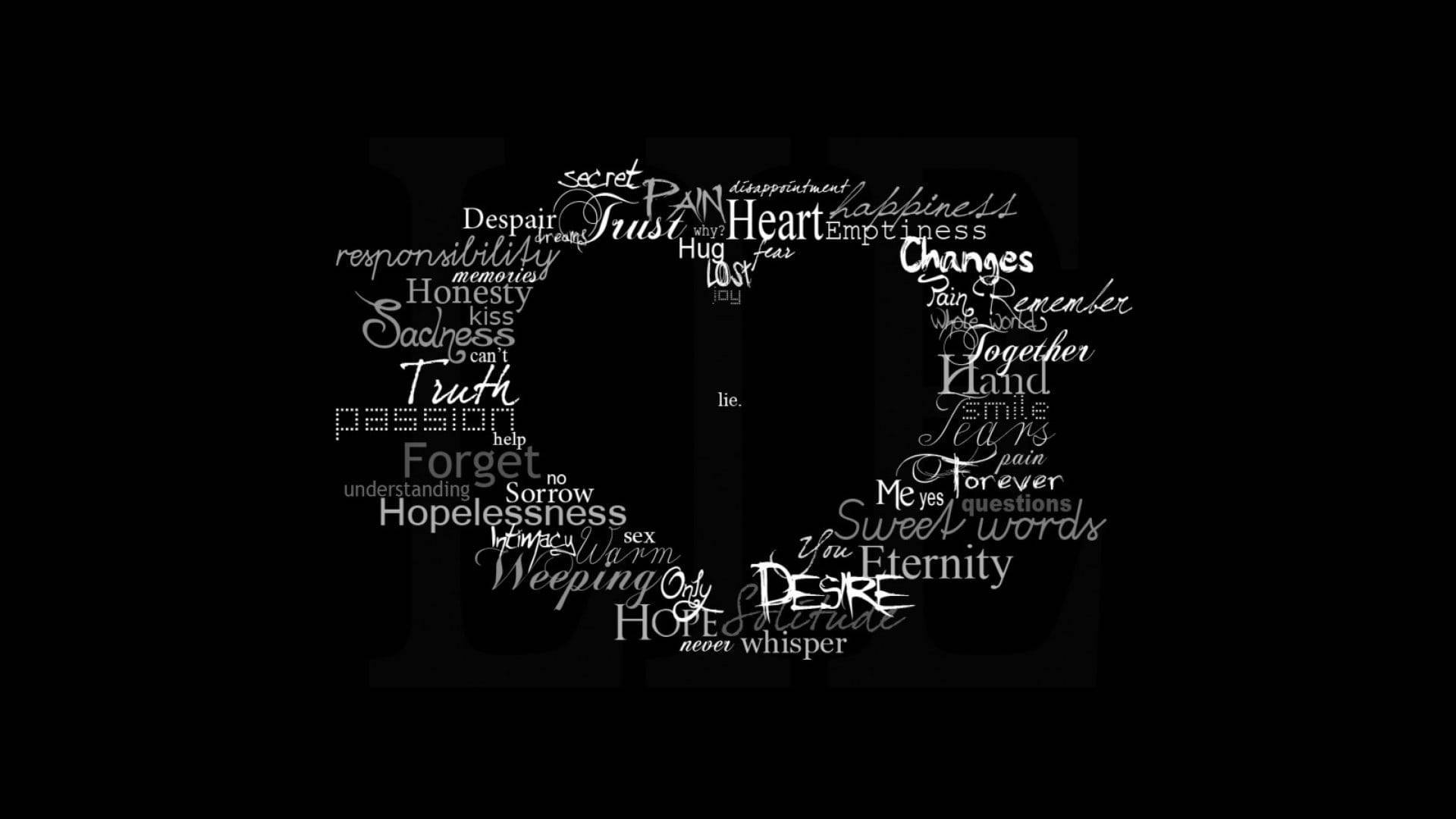Black And White Heart Words Wallpaper