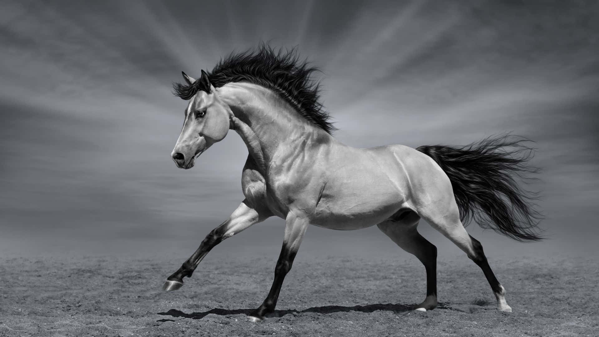 Imagende Caballo Negro Y Blanco De La Raza Andalusí Gris