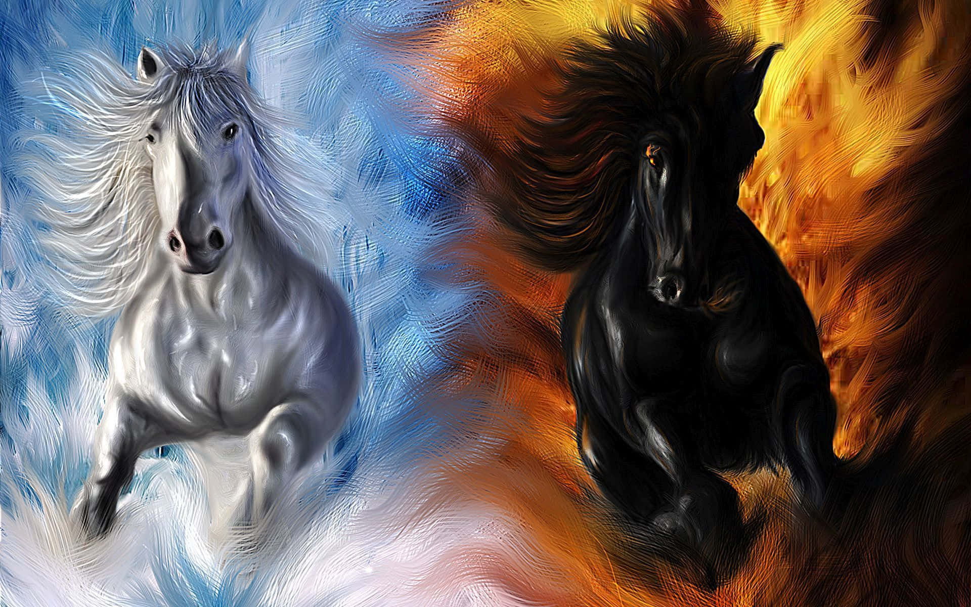 Black And White Horse Heaven Hell Art Picture