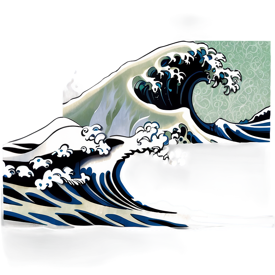 Black And White Japanese Wave Png 06242024 PNG