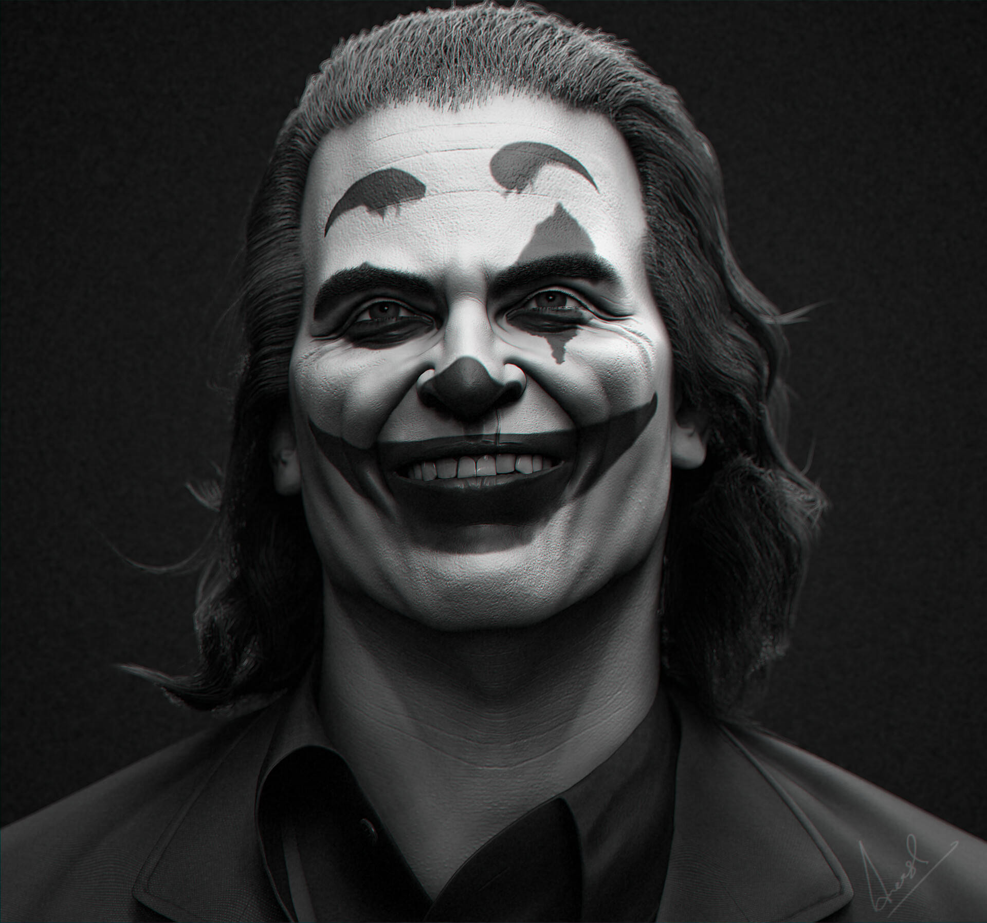 Black And White Joker Joaquin Phoenix Art Wallpaper