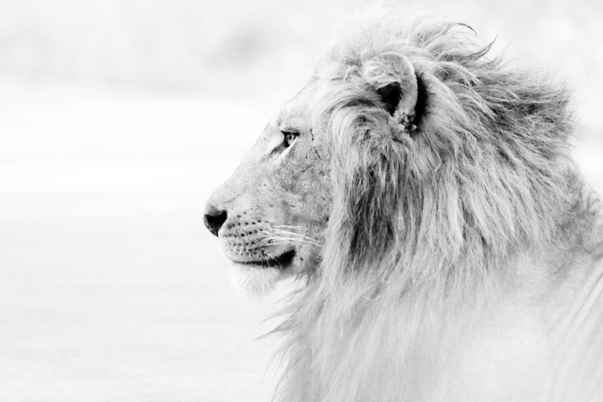 Æren og magten fra en majestætisk sort og hvid løve. Wallpaper