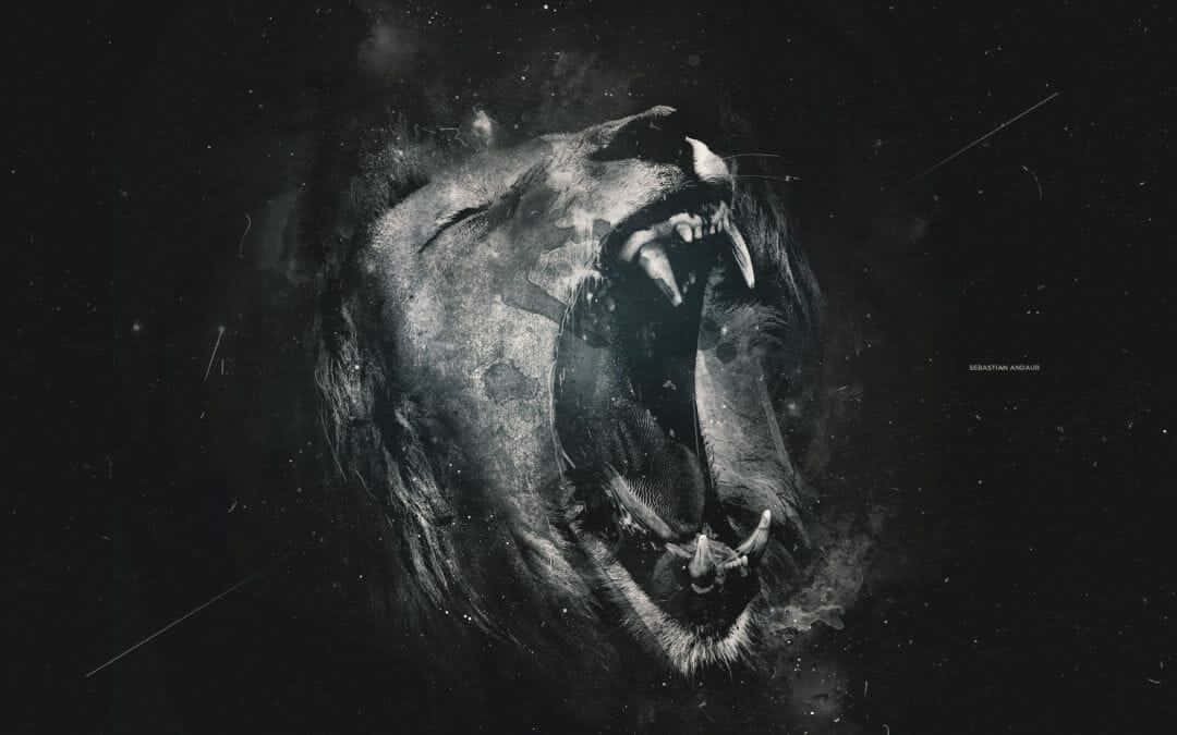 Black And White Lion Open Mouth Wallpaper