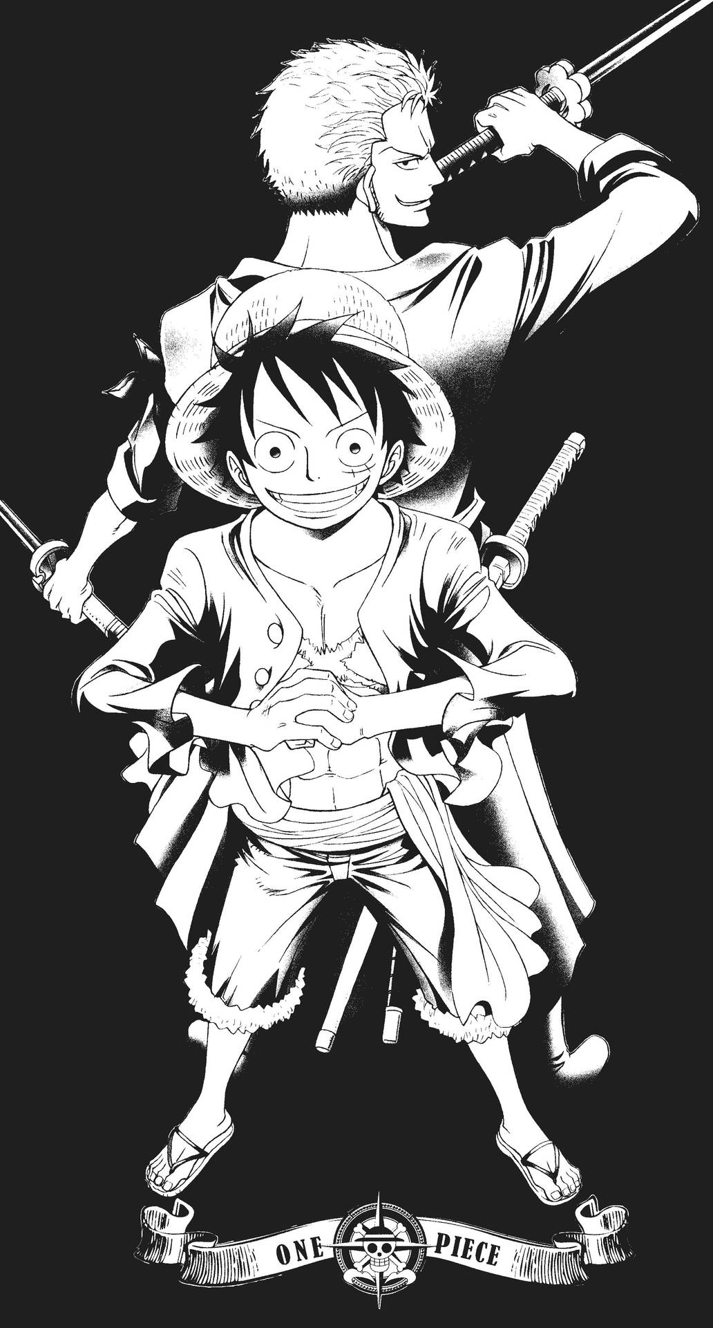 Black And White Luffy And Zoro Hd Wallpaper