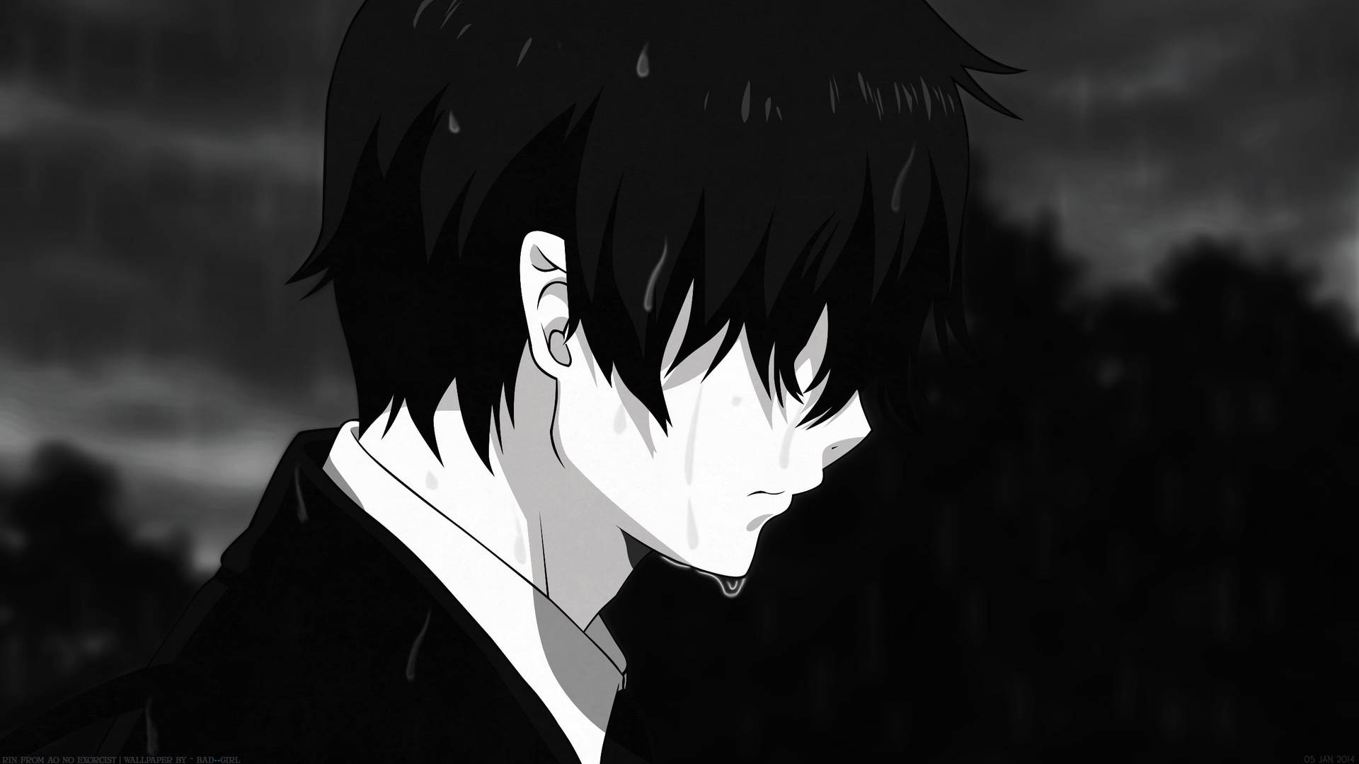 Black And White Melancholy Anime Boy Wallpaper