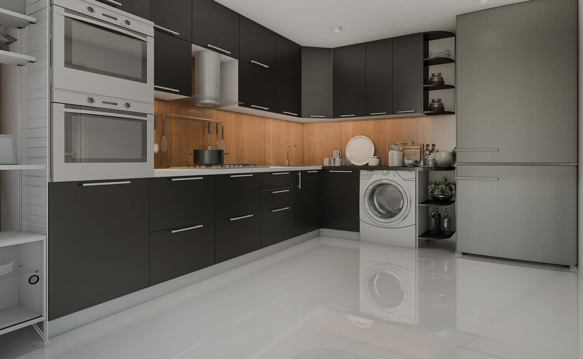 Black And White Modular Kitchen Picture