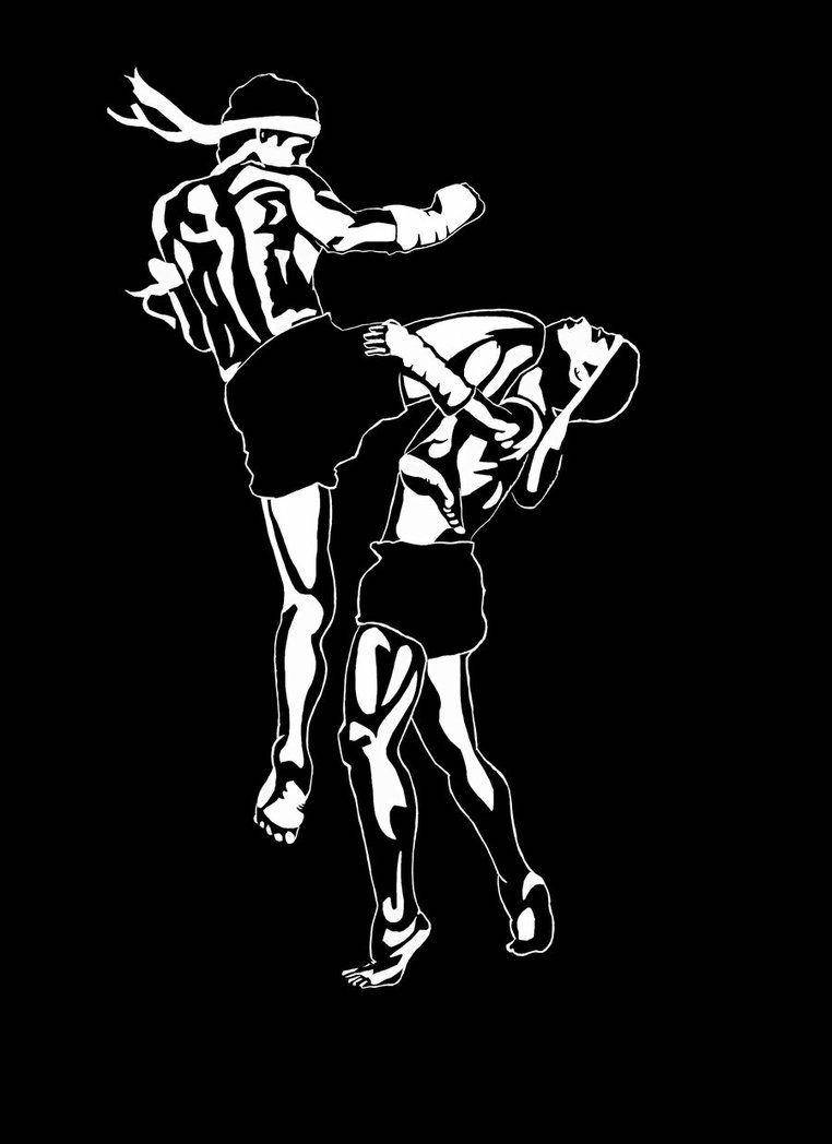 Schwarzesund Weißes Muay Thai Cartoon. Wallpaper