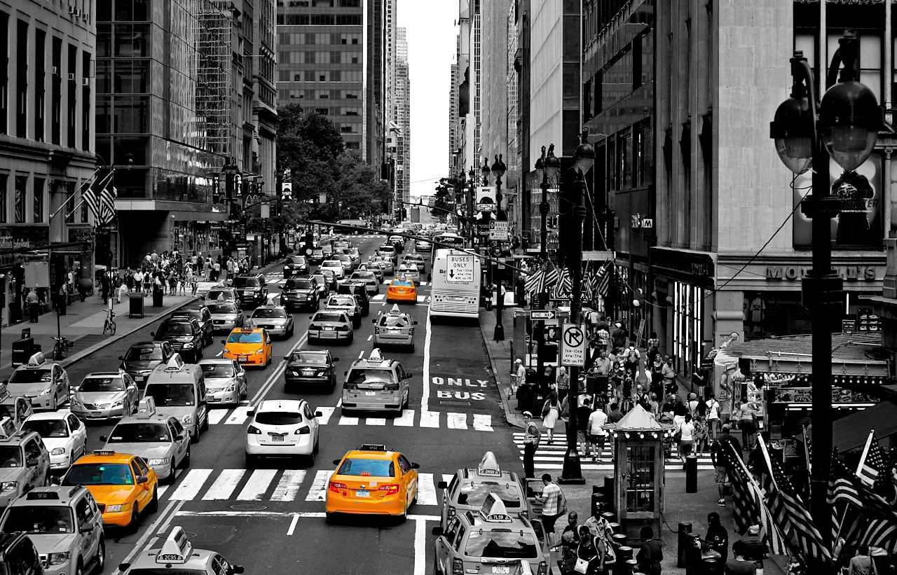 Black And White New York Busy Road Wallpaper