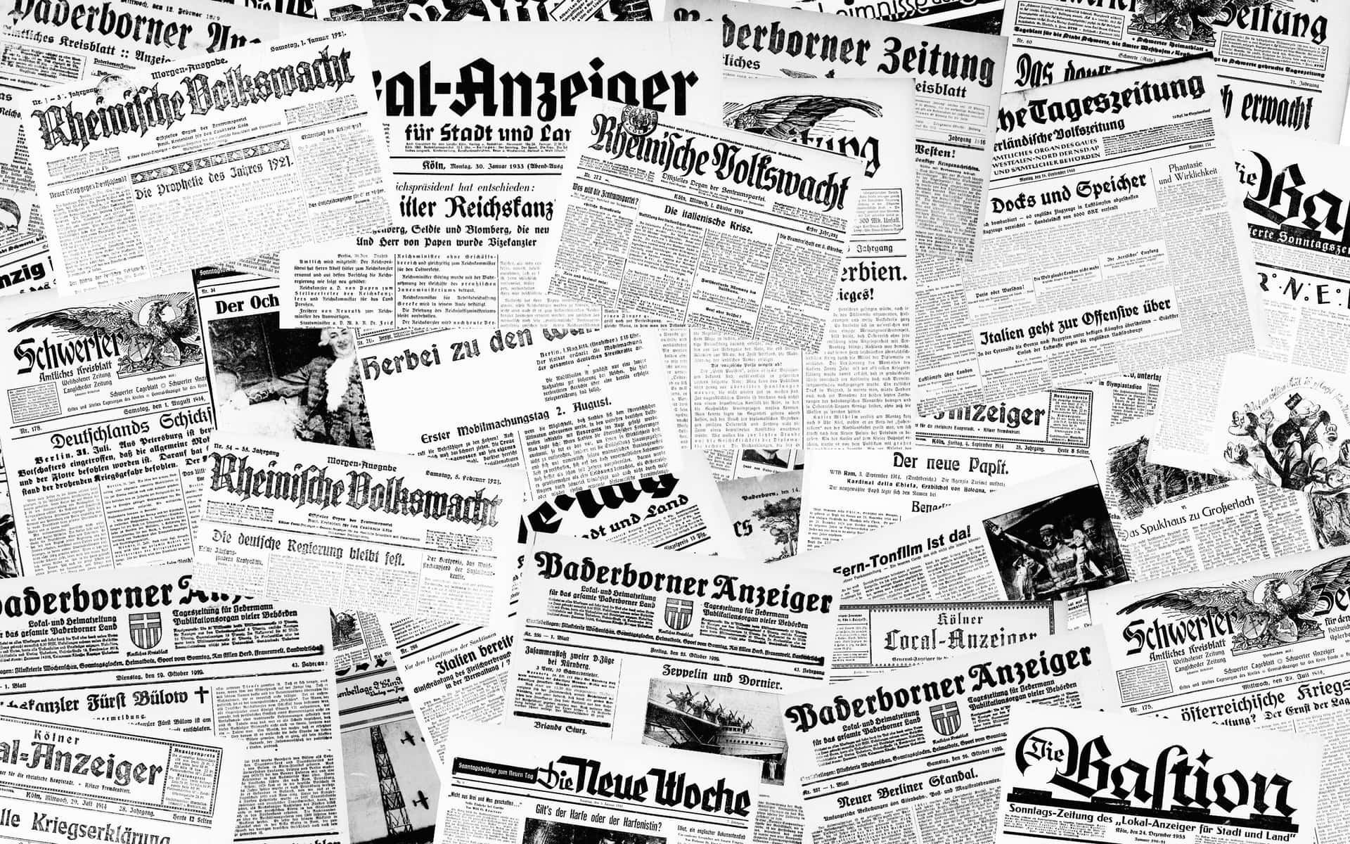 Vintage black and white newspaper spread Wallpaper