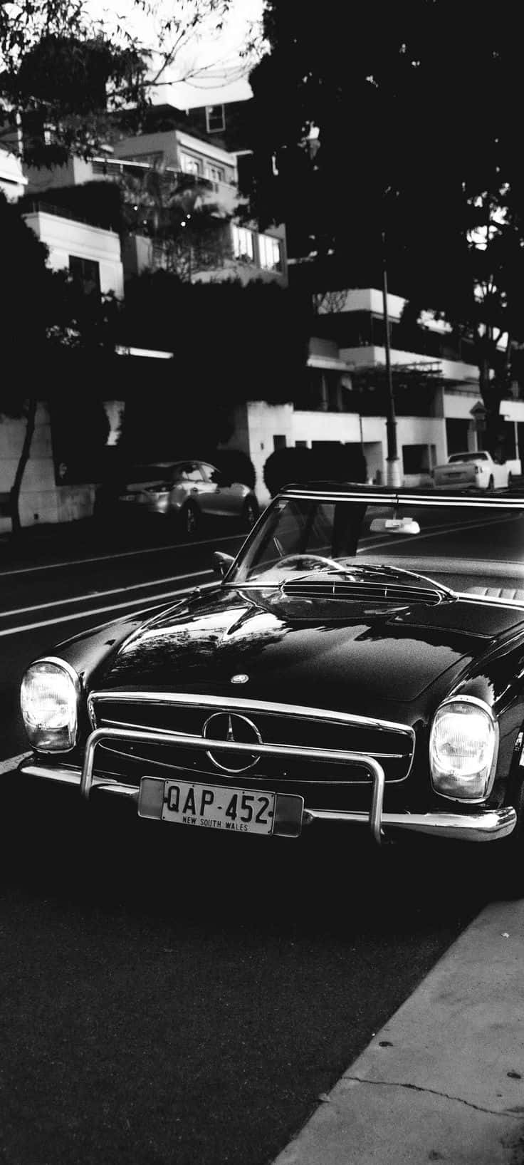 Modelode Coche Mercedes Antiguo En Blanco Y Negro. Fondo de pantalla