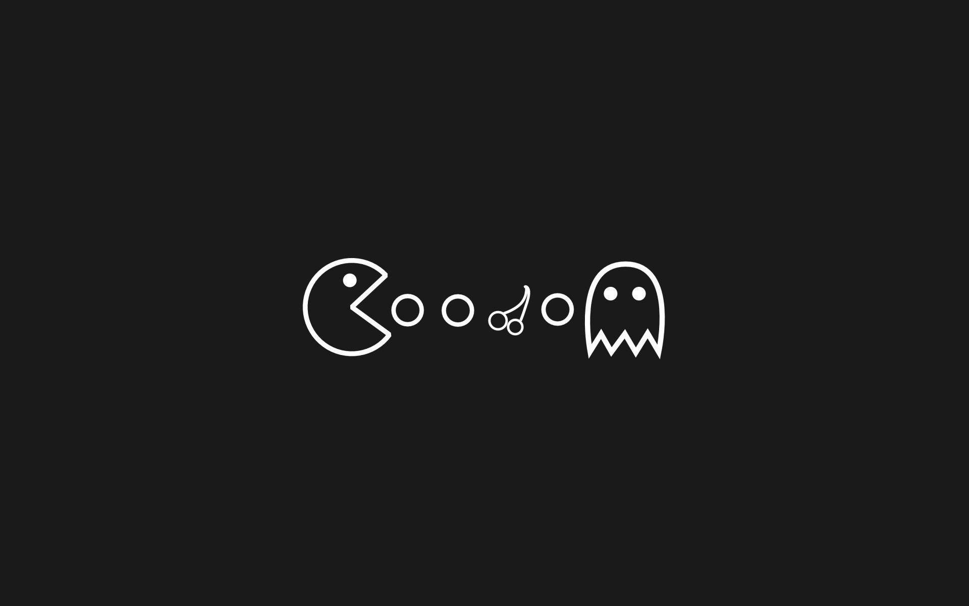Black And White Pacman Simplistic Gaming Wallpaper