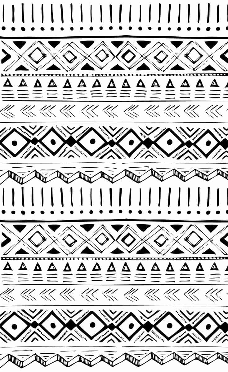 Aztec Geometric Black And White Pattern Wallpaper