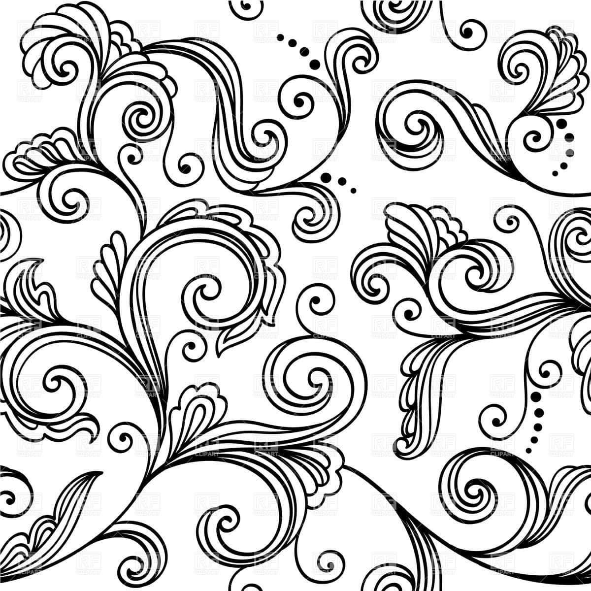 Floral Swirls Black And White Pattern Wallpaper