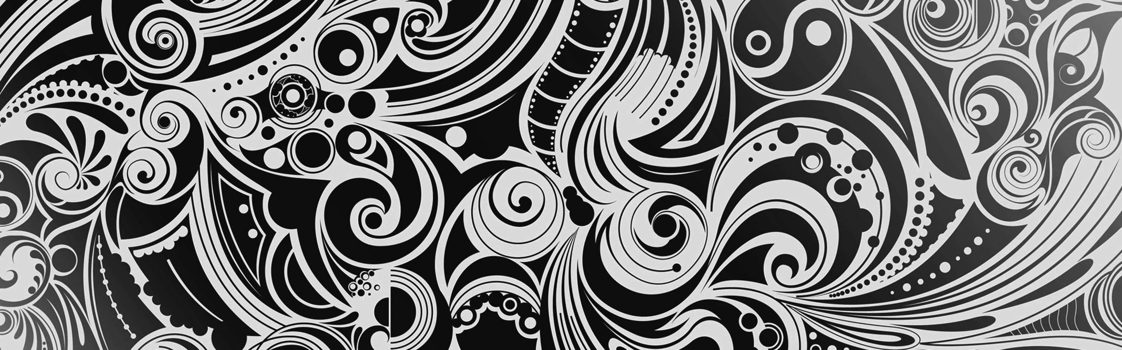 Schwarzweißes Wirbelndes Muster Metall-druck Wallpaper