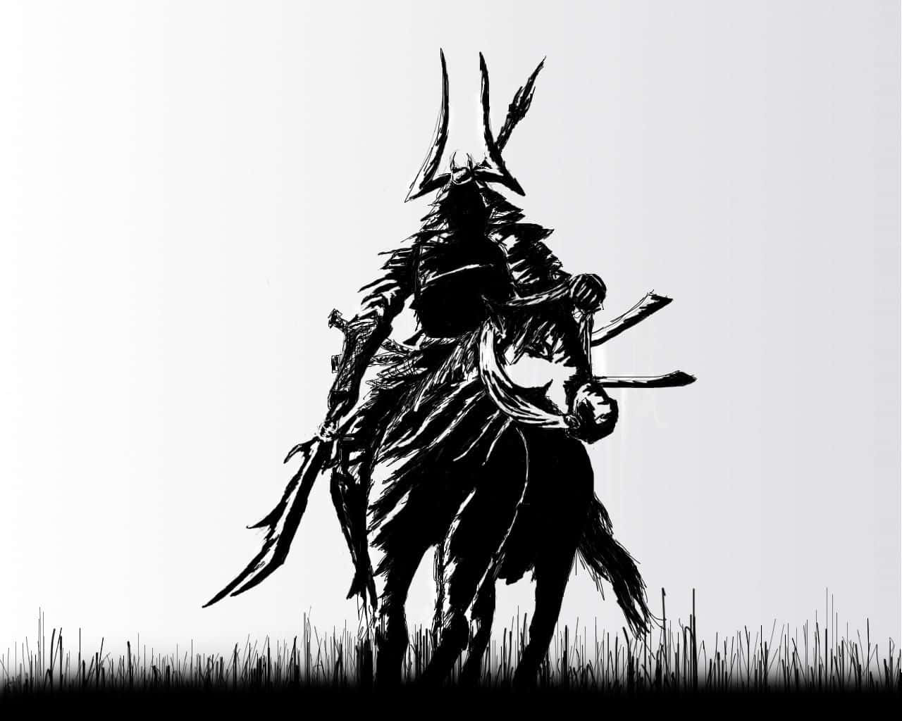 Black and White Samurai in Battle Stance Wallpaper