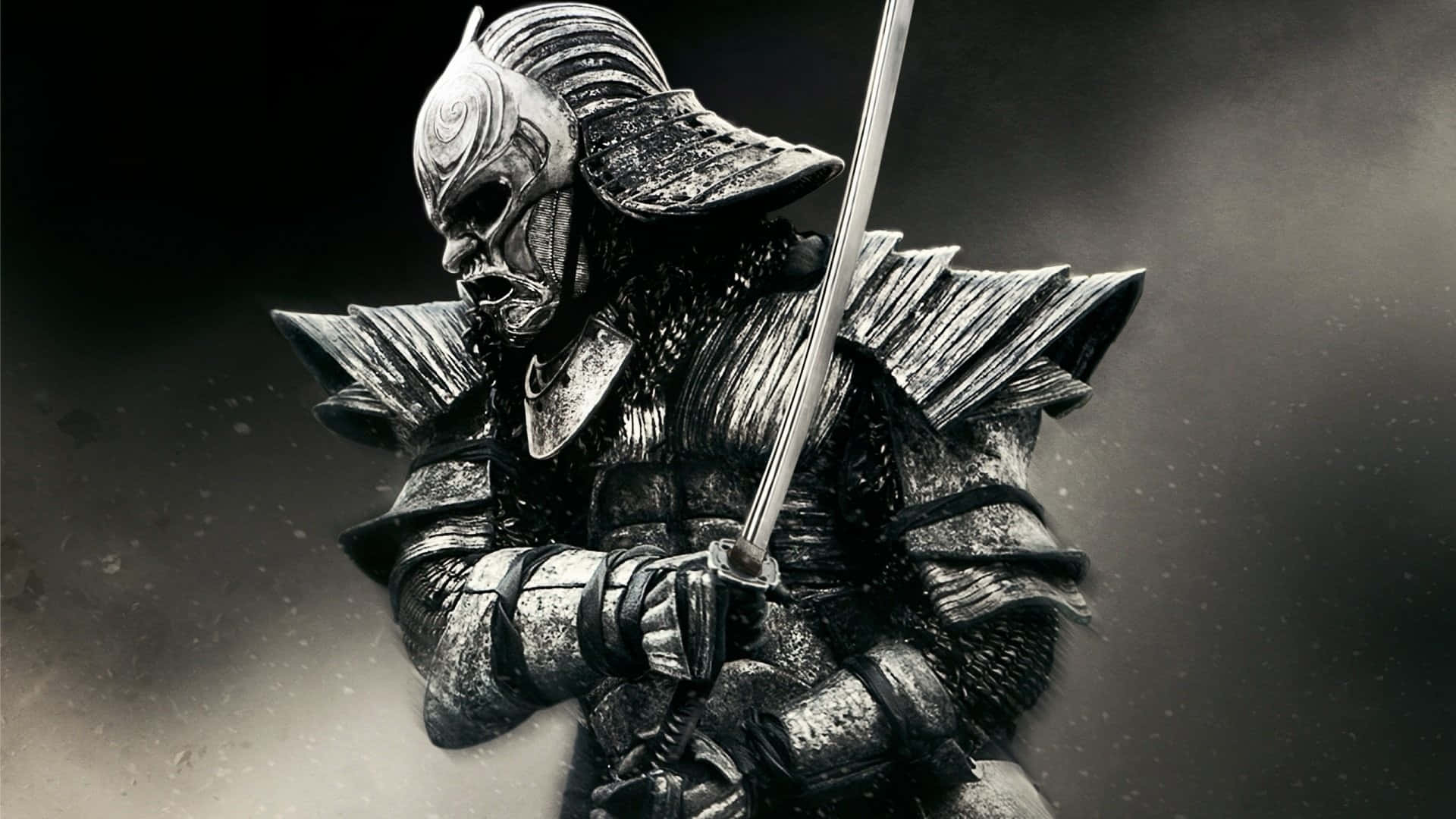 Black and White Samurai in Battle Stance Wallpaper