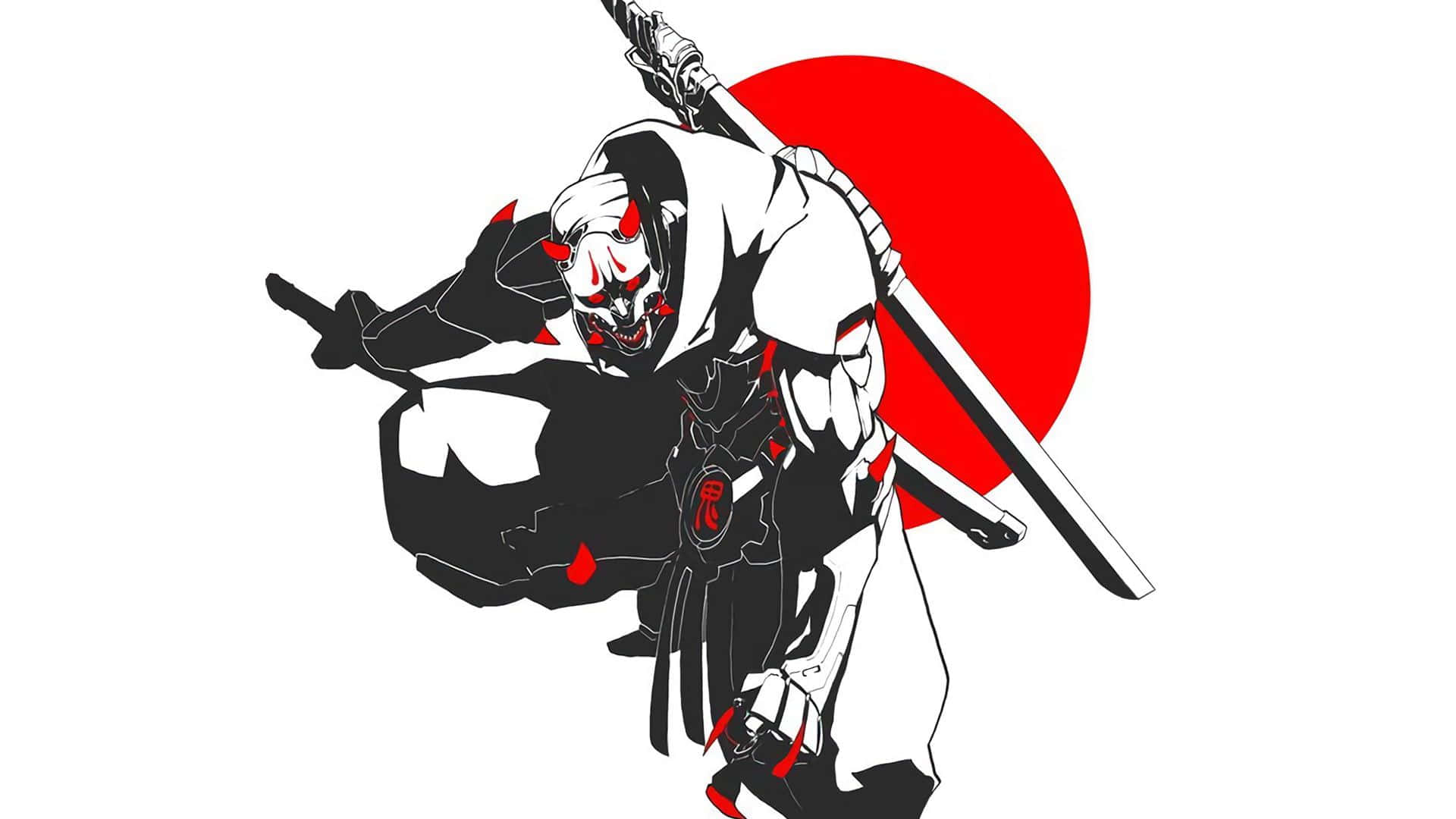 Black and White Samurai Warrior in Intense Stance Wallpaper
