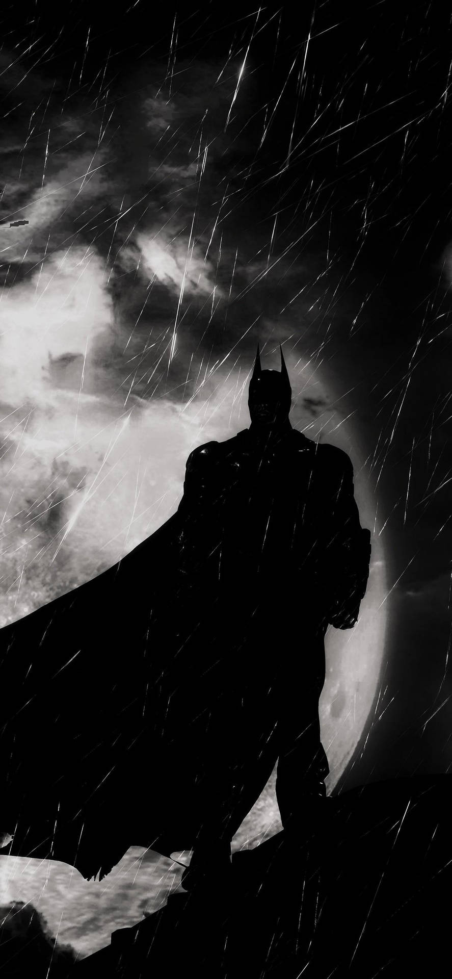 Sort og hvid silhuet af Batman Arkham Knight iPhone Wallpaper