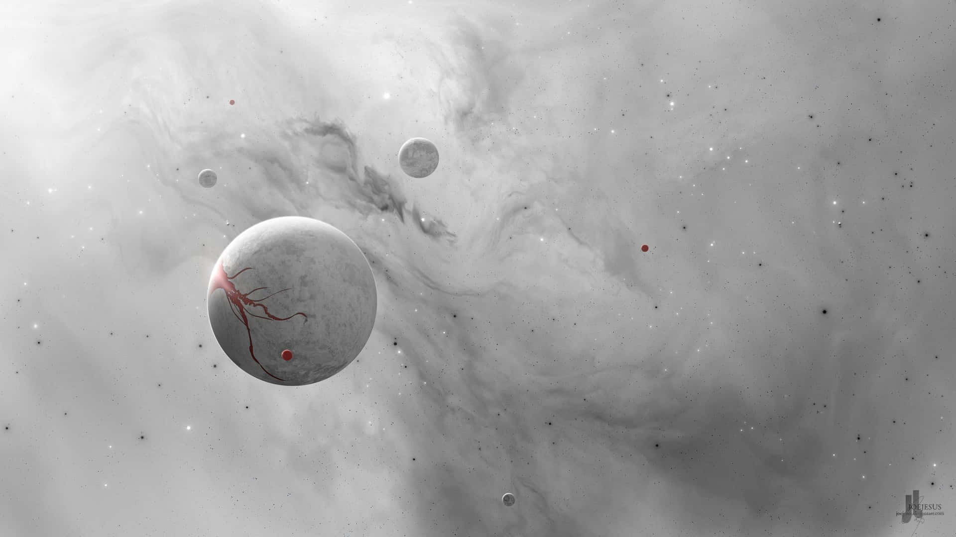 Einschwarz-weißes Bild Eines Planeten Mit Einem Roten Punkt. Wallpaper