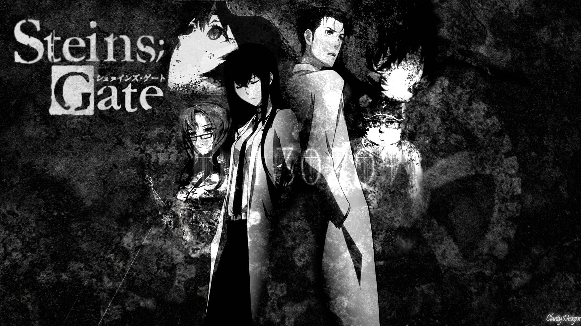 Black And White Steins Gate Poster Wallpaper