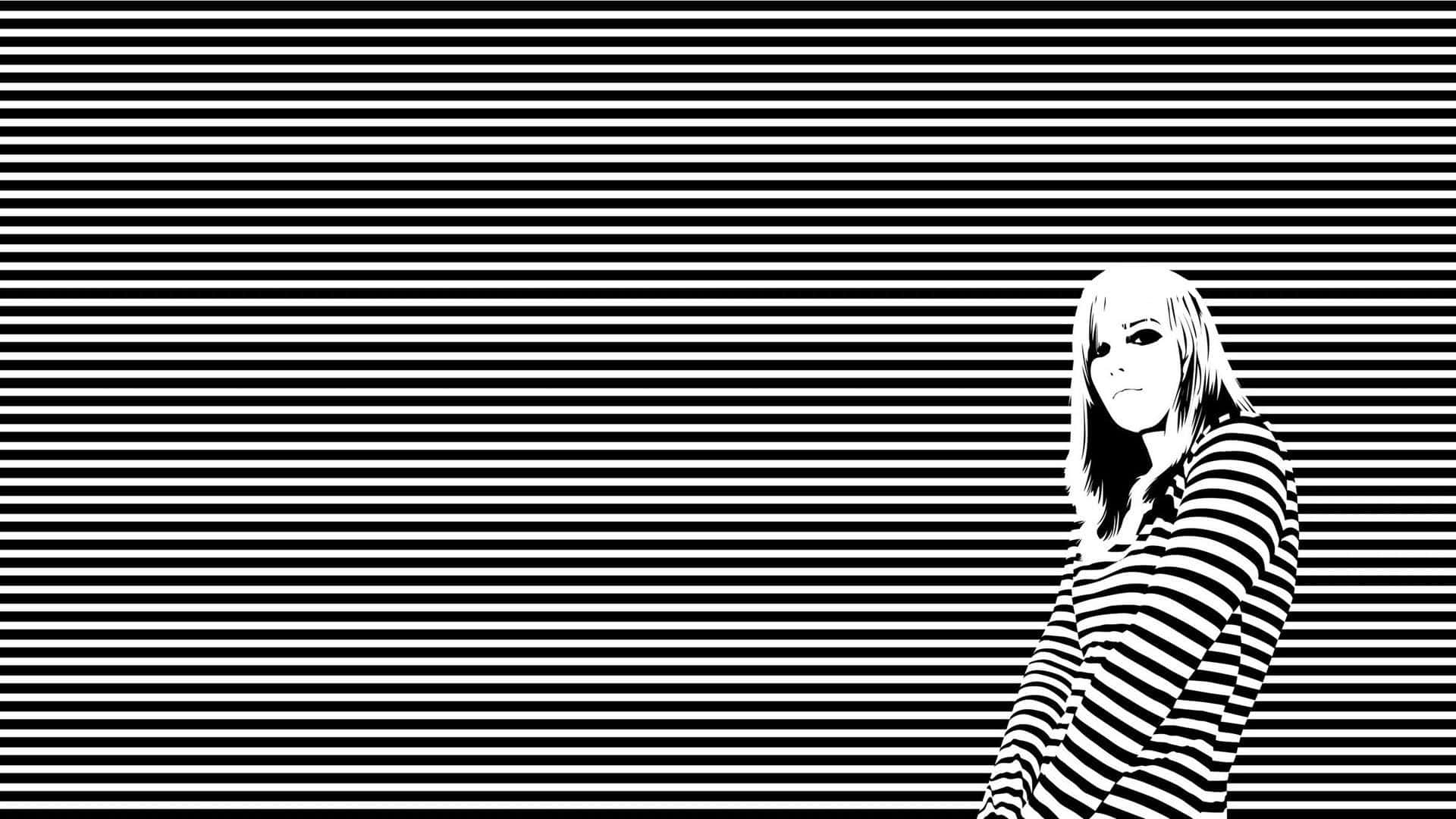 Frauin Schwarz-weißen Streifen Wallpaper
