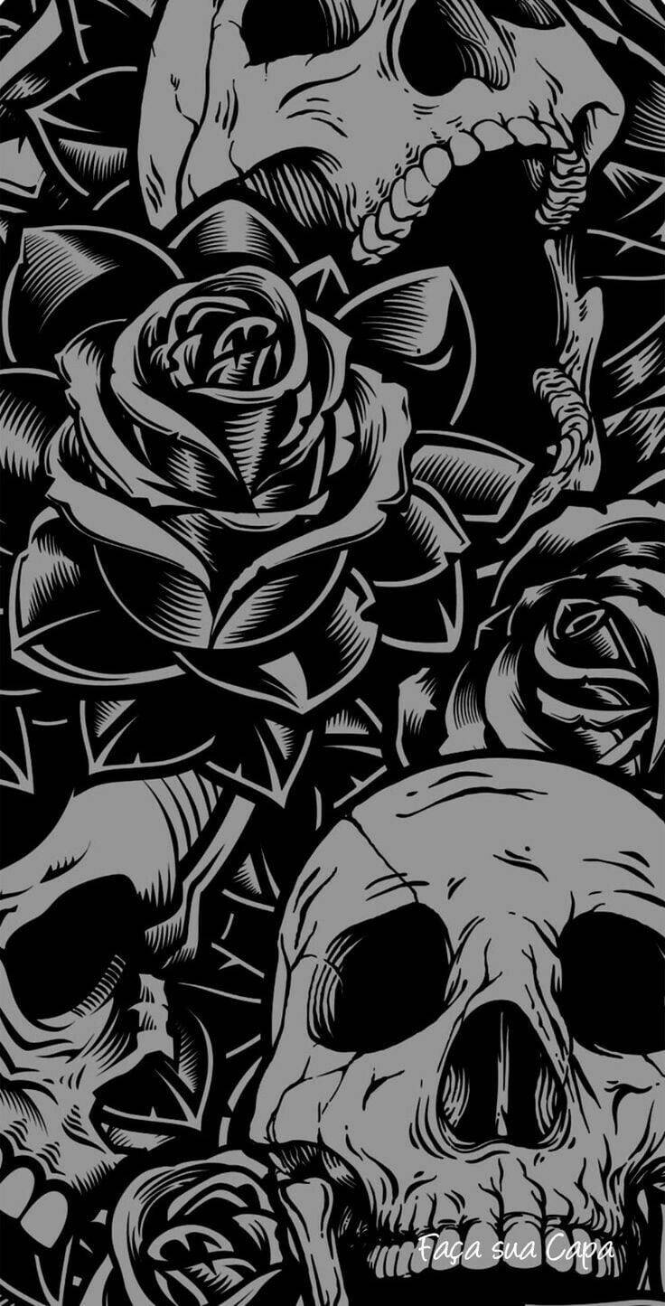 Black And White Tengkorak Roses Wallpaper