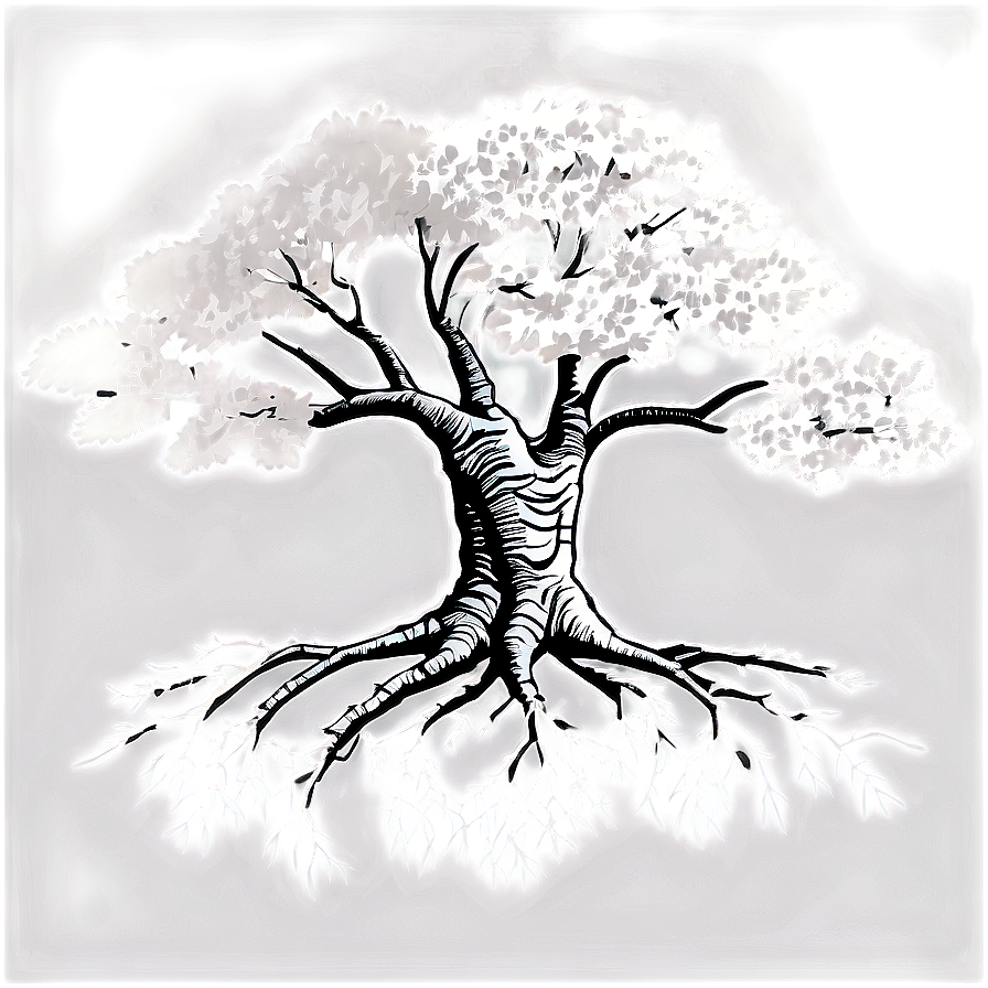 Black And White Tree With Roots Png 06262024 PNG