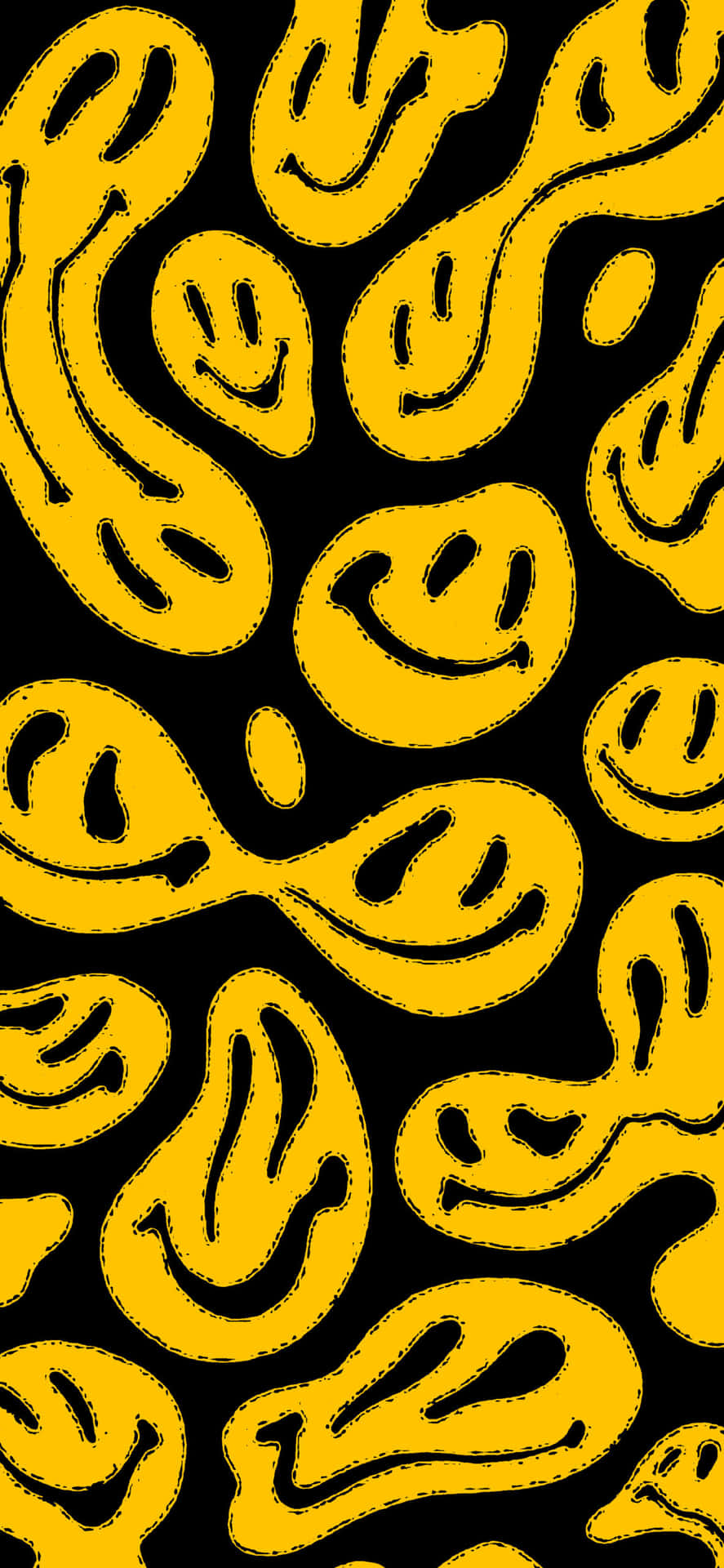 A Yellow And Black Pattern With A Smiley Face