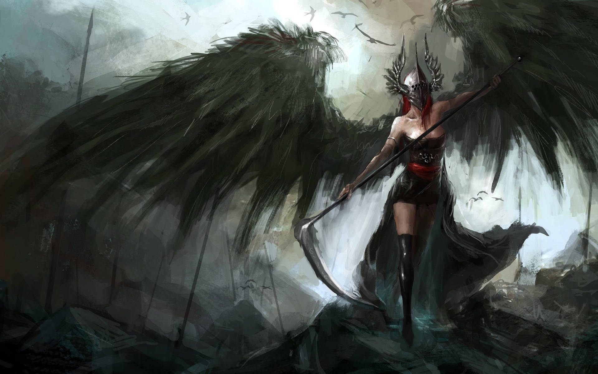 Black Angel Girl With Scythe Background