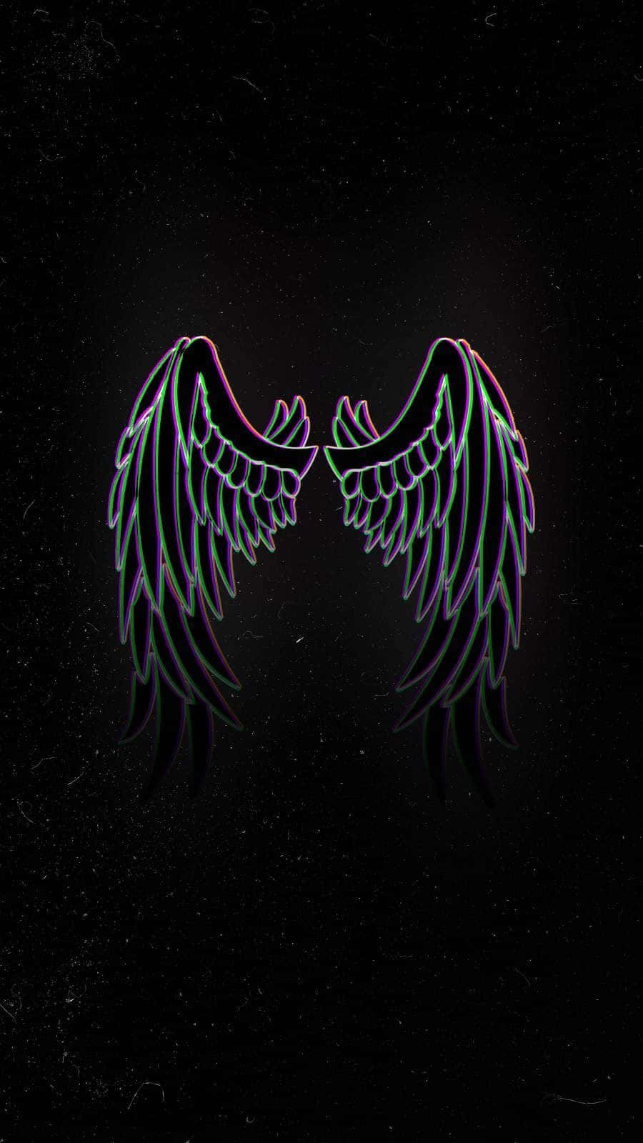 Two Neon Wings On A Black Background