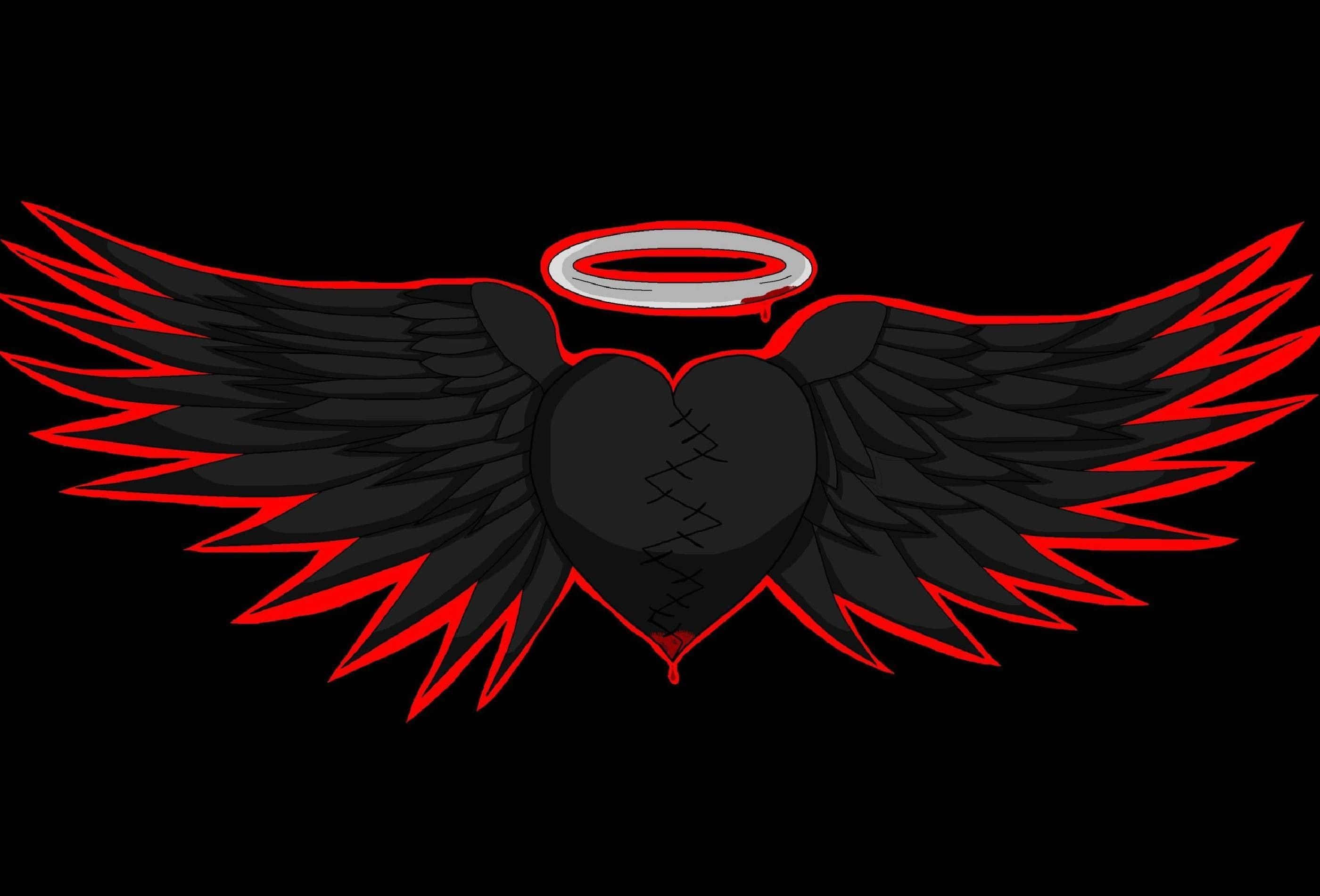 A Black And Red Heart With Wings