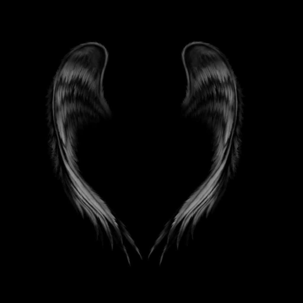 Schwarze engelsflügel auf schwarzem hintergrund. generative ki