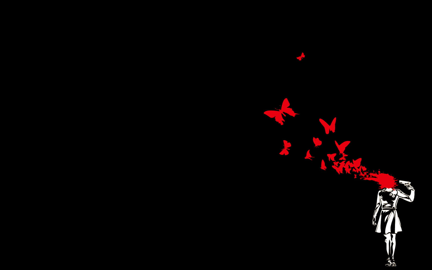 En pige med rødt hår og sommerfugle der flyver omkring hende Wallpaper
