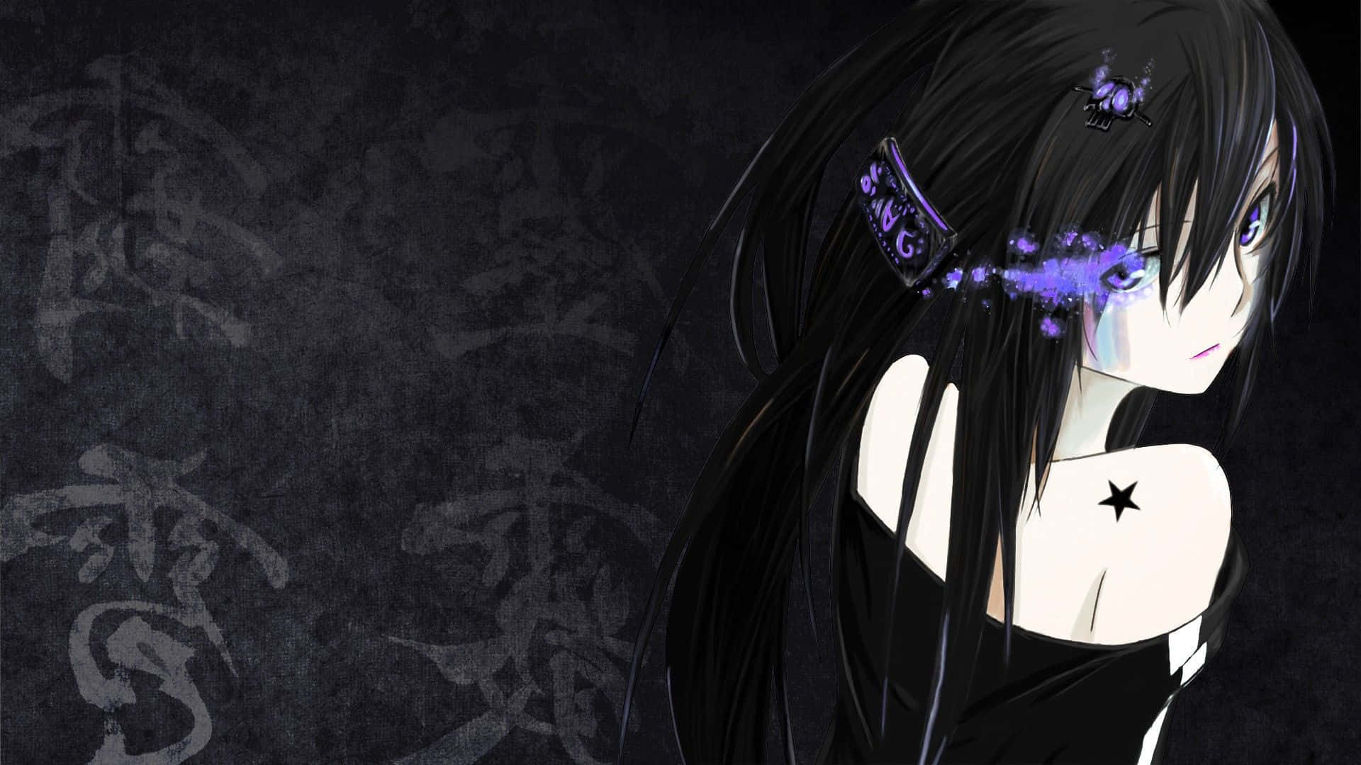 A Girl With Long Black Hair And Purple Eyes