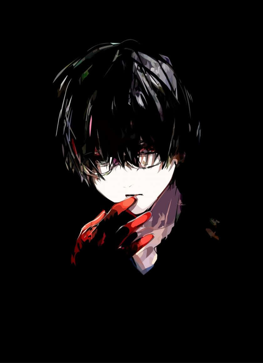 Intense and mysterious black anime boy Wallpaper