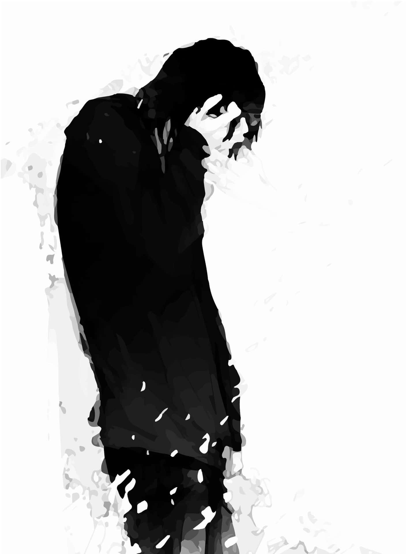 Sad Black Anime Boy Illustration Wallpaper