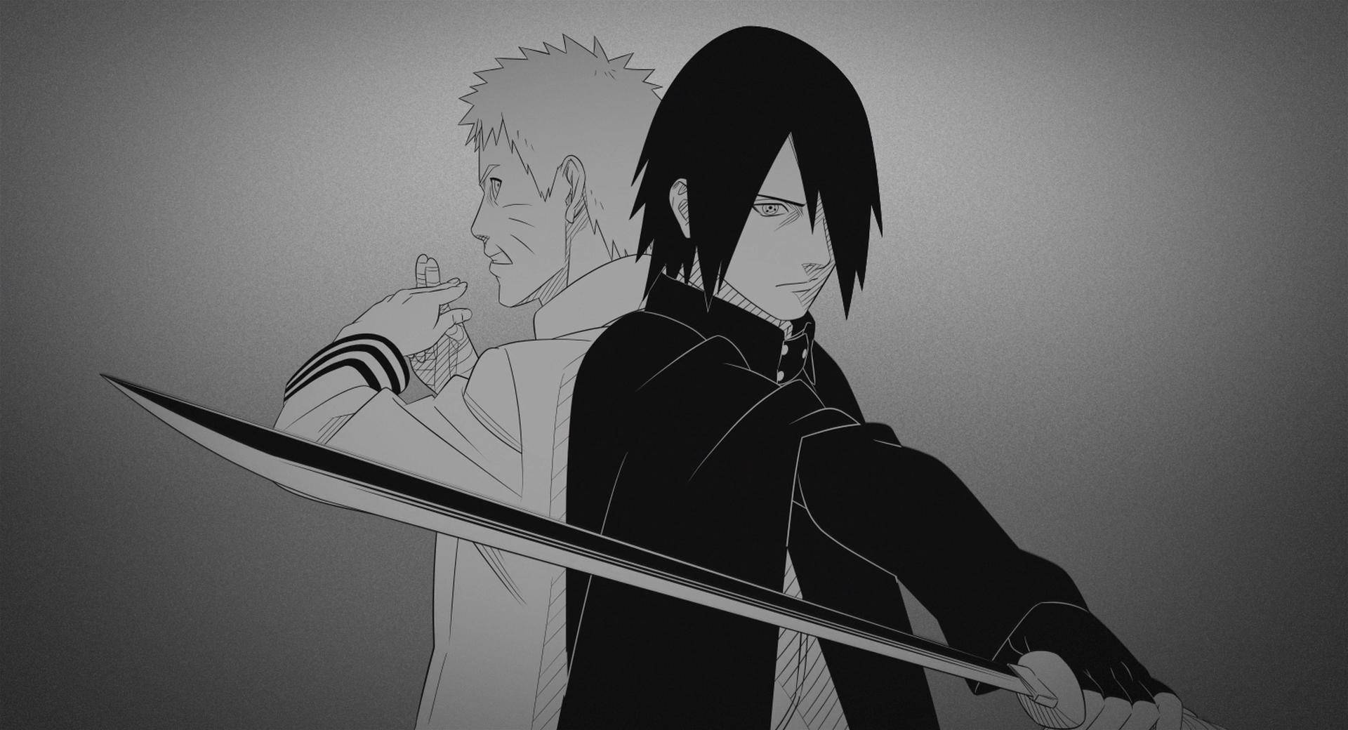 Wallpaper Naruto and Sasuke (Black and white)