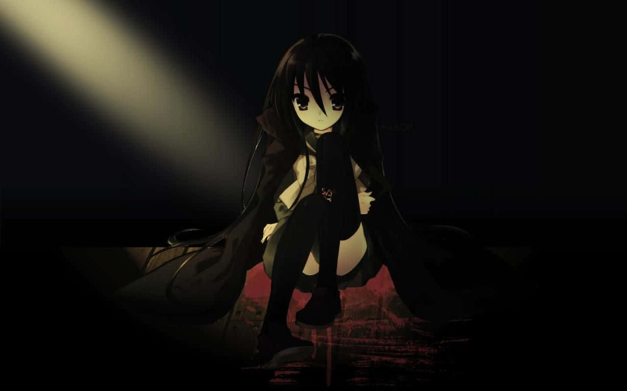 Chicade Anime Con Cabello Negro Y Sangre En Su Imagen De Perfil (pfp). Fondo de pantalla