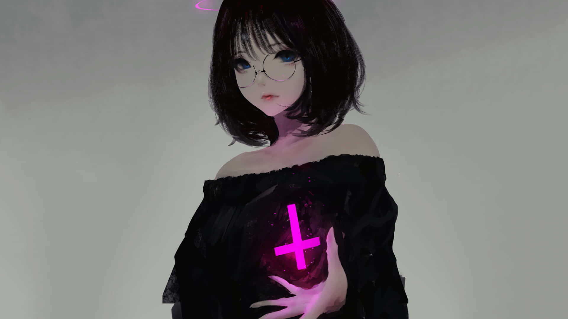 Black Anime Pfp With Pink Cross Wallpaper