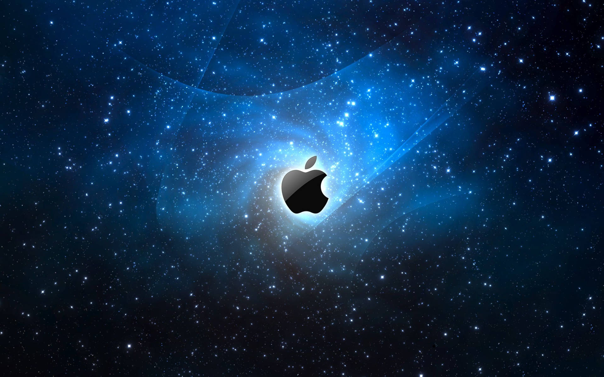 Black Apple Logo Against a Blue Galaxy Wallpaper